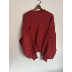 Oversized Ribbed red Batwing Pullover Sweater Neely Emory Park Round neck Boho